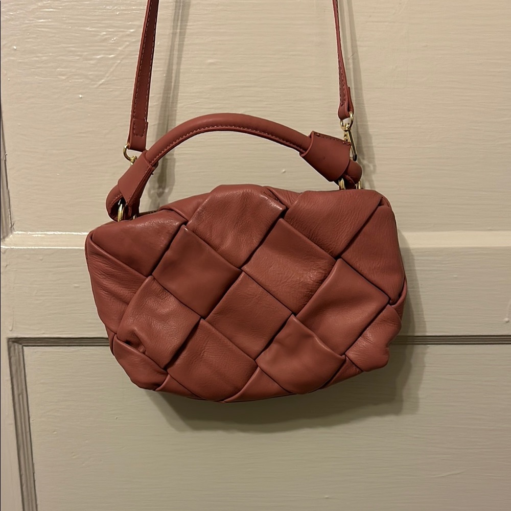 Woven Leather Handbag - Pink, Made in Italy